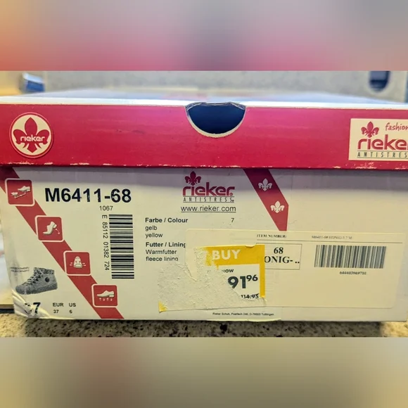 Rieker Mustard Ankle Boots with Colorful Knit Collar - Picture 7 of 7